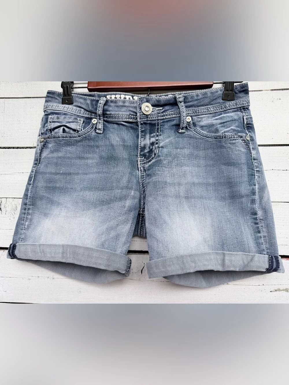 Hydraulic Denim Rolled Cuff Jean Shorts - Size 9/10